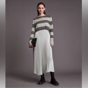 All Saints Striped Gray and Silver Maxi Slip Dress with Separate Sweater